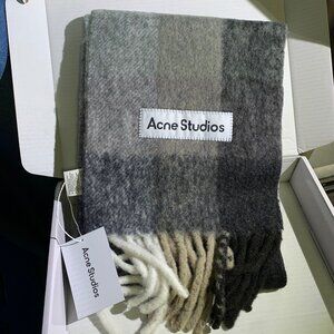 Acne Studios Oversized Check Wool Scarf with Fringe